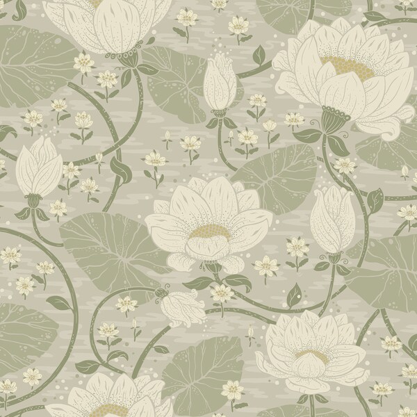 Manhattan Comfort Raleigh Eva Light Grey Lotus Dreams 33 ft L X 209 in W Wallpaper BR4080-83124 - main
